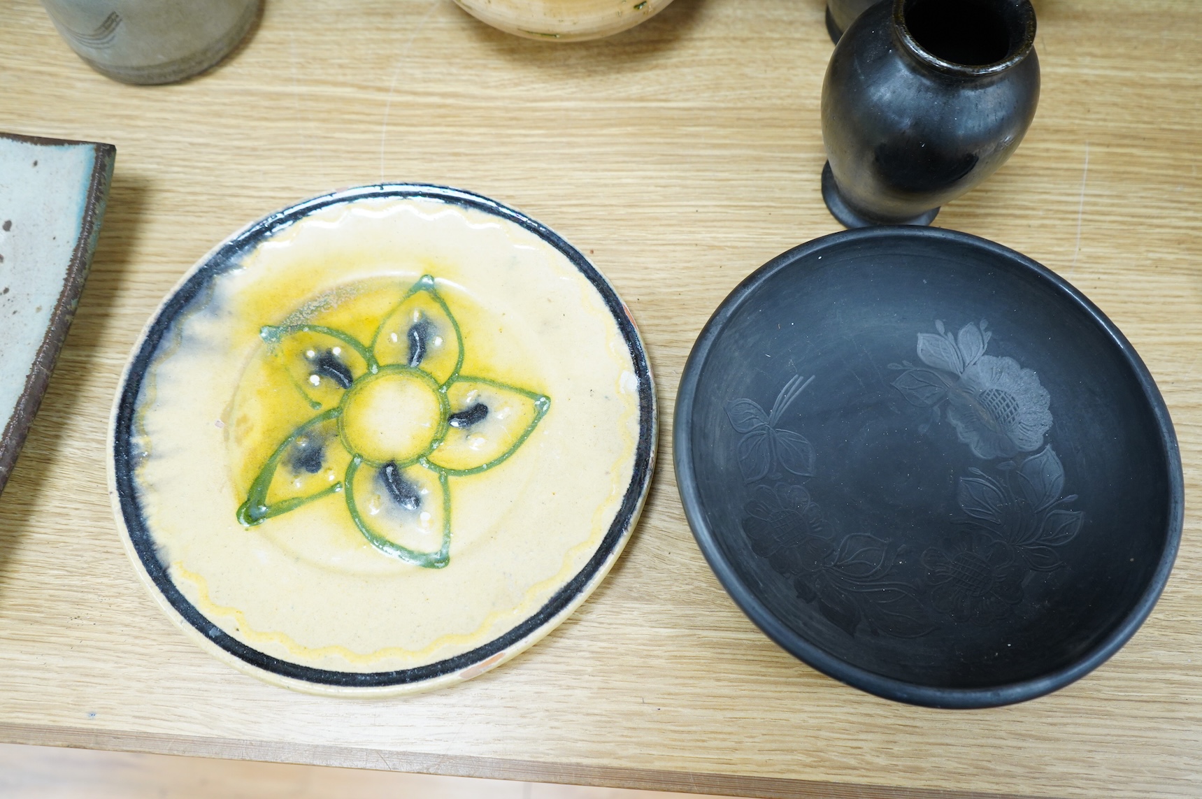 A collection of mixed mid to late 20th century pottery, including a group of Dickerware pottery jugs